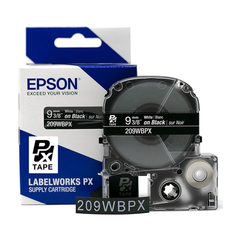 209WBPX — Epson LabelWorks 9mm 3/8" x 30' White on Black PET Tape