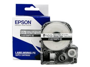 210STBWPX-90 — Epson LabelWorks 10mm 3/8" AWG 4-12 Black on White Shrink Tube 90"