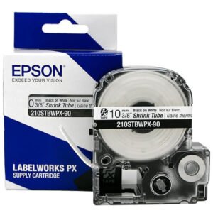 210STBWPX-90 — Epson LabelWorks 10mm 3/8" AWG 4-12 Black on White Shrink Tube 90"