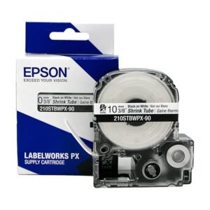 210STBWPX-90 — Epson LabelWorks 10mm 3/8" AWG 4-12 Black on White Shrink Tube 90"