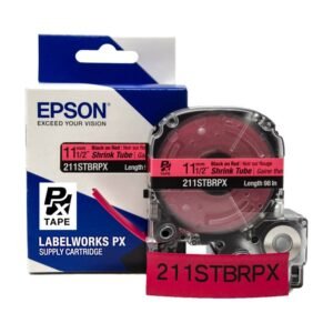 211STBRPX — Epson LabelWorks 11mm 1/2" AWG 2-8 Black on Red Shrink Tube 98"