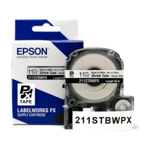 211STBWPX — Epson LabelWorks 11mm 1/2" AWG 2-8 Black on White Shrink Tube 98"