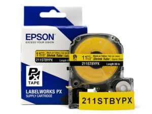 211STBYPX — Epson LabelWorks 11mm 1/2" AWG 2-8 Black on Yellow Shrink Tube 98"