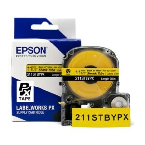 211STBYPX — Epson LabelWorks 11mm 1/2" AWG 2-8 Black on Yellow Shrink Tube 98"