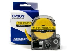 221STBYPX — Epson LabelWorks 21mm 7/8" AWG 0000-1 Black on Yellow Shrink Tube 98"
