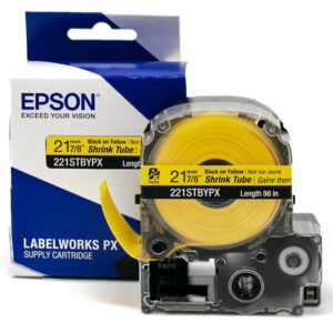 221STBYPX — Epson LabelWorks 21mm 7/8" AWG 0000-1 Black on Yellow Shrink Tube 98"