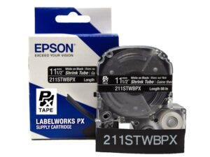 211STWBPX — Epson LabelWorks 11mm 1/2" AWG 2-8 White on Black Shrink Tube 98"