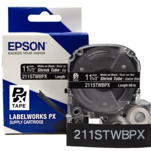211STWBPX — Epson LabelWorks 11mm 1/2" AWG 2-8 White on Black Shrink Tube 98"