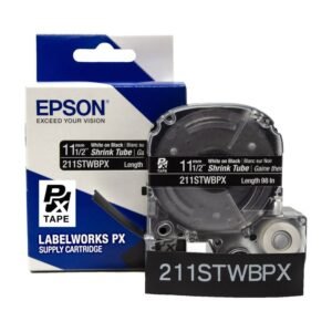 211STWBPX — Epson LabelWorks 11mm 1/2" AWG 2-8 White on Black Shrink Tube 98"