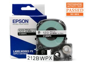 212BWPX — Epson LabelWorks 12mm 1/2" x 30' Black on White PET Tape