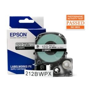 212BWPX — Epson LabelWorks 12mm 1/2" x 30' Black on White PET Tape