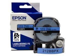 212BBPX — Epson LabelWorks 12mm 1/2" x 30' Black on Blue PET Tape