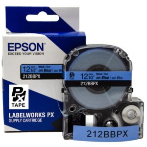 212BBPX — Epson LabelWorks 12mm 1/2" x 30' Black on Blue PET Tape