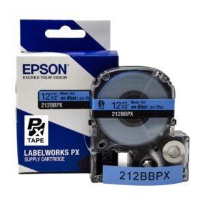 212BBPX — Epson LabelWorks 12mm 1/2" x 30' Black on Blue PET Tape