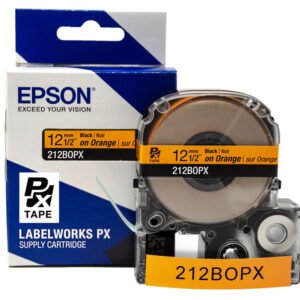 212BOPX — Epson LabelWorks 12mm 1/2" x 30' Black on Orange PET Tape