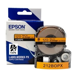 212BOPX — Epson LabelWorks 12mm 1/2" x 30' Black on Orange PET Tape
