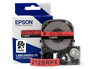 212BRPX — Epson LabelWorks 12mm 1/2" x 30' Black on Red PET Tape