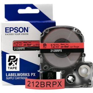 212BRPX — Epson LabelWorks 12mm 1/2" x 30' Black on Red PET Tape
