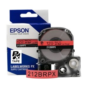 212BRPX — Epson LabelWorks 12mm 1/2" x 30' Black on Red PET Tape