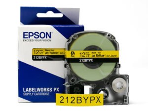 212BYPX — Epson LabelWorks 12mm 1/2" x 30' Black on Yellow PET Tape