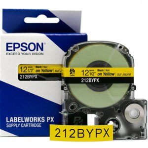 212BYPX — Epson LabelWorks 12mm 1/2" x 30' Black on Yellow PET Tape