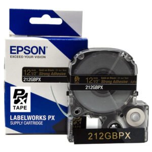 212GBPX — Epson LabelWorks 12mm 1/2" x 30' Gold on Black PET Tape Strong Adhesive