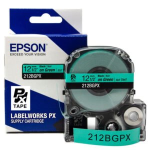 212BGPX — Epson LabelWorks 12mm 1/2" x 30' Black on Green PET Tape