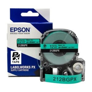 212BGPX — Epson LabelWorks 12mm 1/2" x 30' Black on Green PET Tape