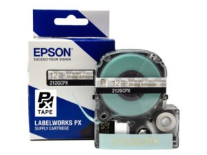 212GCPX — Epson LabelWorks 12mm 1/2" x 30' Gold on Clear PET Tape Strong Adhesive