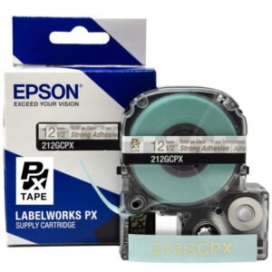 212GCPX — Epson LabelWorks 12mm 1/2" x 30' Gold on Clear PET Tape Strong Adhesive