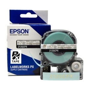 212GCPX — Epson LabelWorks 12mm 1/2" x 30' Gold on Clear PET Tape Strong Adhesive