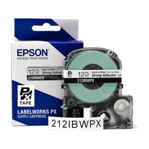 212IBWPX — Epson LabelWorks 12mm 1/2" x 30' Black on White PET Tape Strong Adhesive