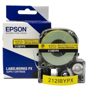 212IBYPX — Epson LabelWorks 12mm 1/2" x 30' Black on Yellow PET Tape Strong Adhesive