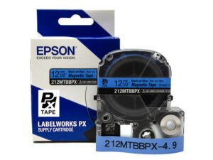 212MTBBPX-4.9 — Epson LabelWorks 12mm 1/2" x 4.92' Black on Blue Magnet Tape