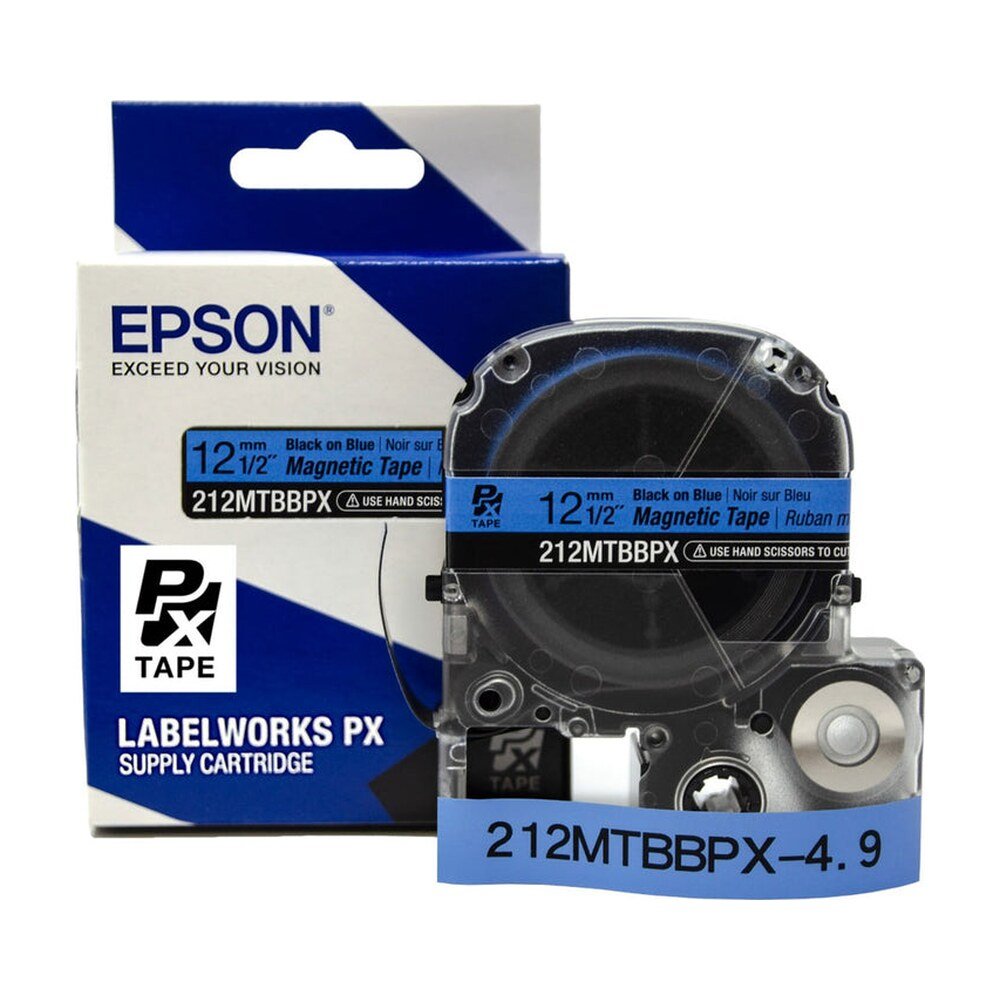 212MTBBPX-4.9 — Epson LabelWorks 12mm 1/2" x 4.92' Black on Blue Magnet Tape