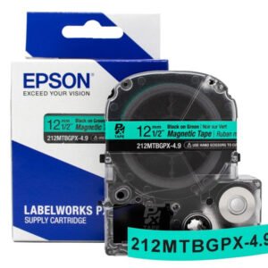 212MTBGPX-4.9 — Epson LabelWorks 12mm 1/2" x 4.92' Black on Green Magnet Tape