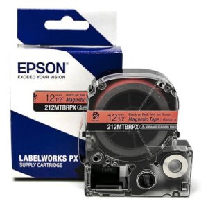 212MTBRPX-4.9 — Epson LabelWorks 12mm 1/2" x 4.92' Black on Red Magnet Tape