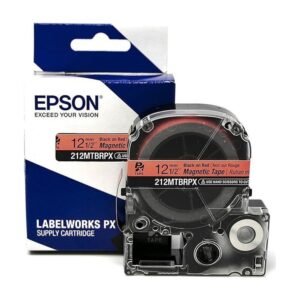 212MTBRPX-4.9 — Epson LabelWorks 12mm 1/2" x 4.92' Black on Red Magnet Tape
