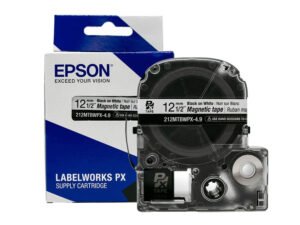 212MTBWPX-4.9 — Epson LabelWorks 12mm 1/2" x 4.92' Black on White Magnet Tape