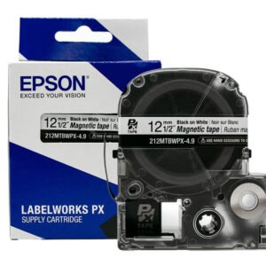 212MTBWPX-4.9 — Epson LabelWorks 12mm 1/2" x 4.92' Black on White Magnet Tape