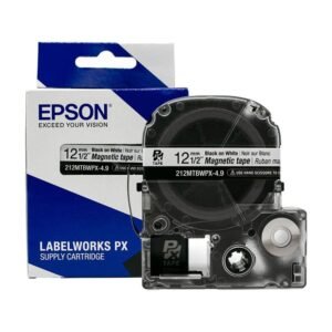 212MTBWPX-4.9 — Epson LabelWorks 12mm 1/2" x 4.92' Black on White Magnet Tape
