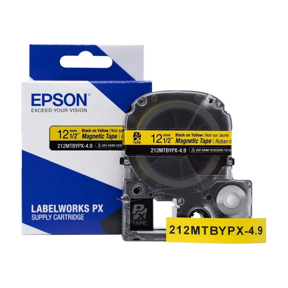 212MTBYPX-4.9 — Epson LabelWorks 12mm 1/2" x 4.92' Black on Yellow Magnet Tape