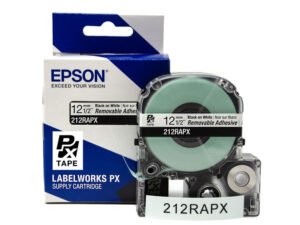 212RAPX — Epson LabelWorks 12mm 1/2" x 30' Black on White PET Tape Removable