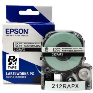 212RAPX — Epson LabelWorks 12mm 1/2" x 30' Black on White PET Tape Removable