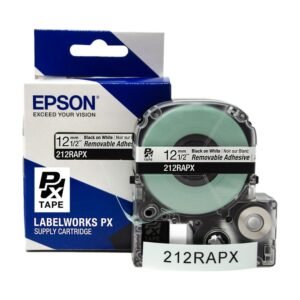 212RAPX — Epson LabelWorks 12mm 1/2" x 30' Black on White PET Tape Removable