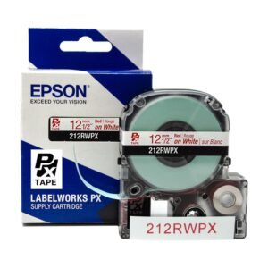 212RWPX — Epson LabelWorks 12mm 1/2" x 30' Red on White PET Tape