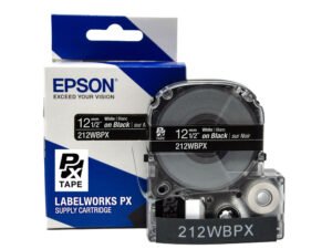 212WBPX — Epson LabelWorks 12mm 1/2" x 30' White on Black PET Tape