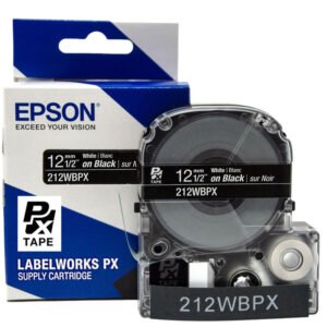 212WBPX — Epson LabelWorks 12mm 1/2" x 30' White on Black PET Tape