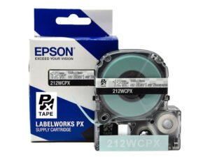 212WCPX — Epson LabelWorks 12mm 1/2" x 30' White on Clear PET Tape