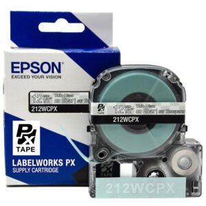 212WCPX — Epson LabelWorks 12mm 1/2" x 30' White on Clear PET Tape